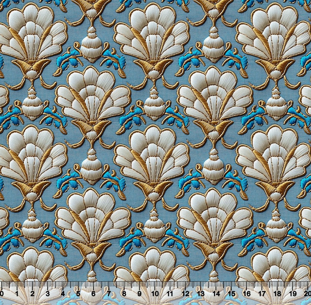 Tecido Tricoline Digital Arabesco cor Jeans e Dourado 95899
