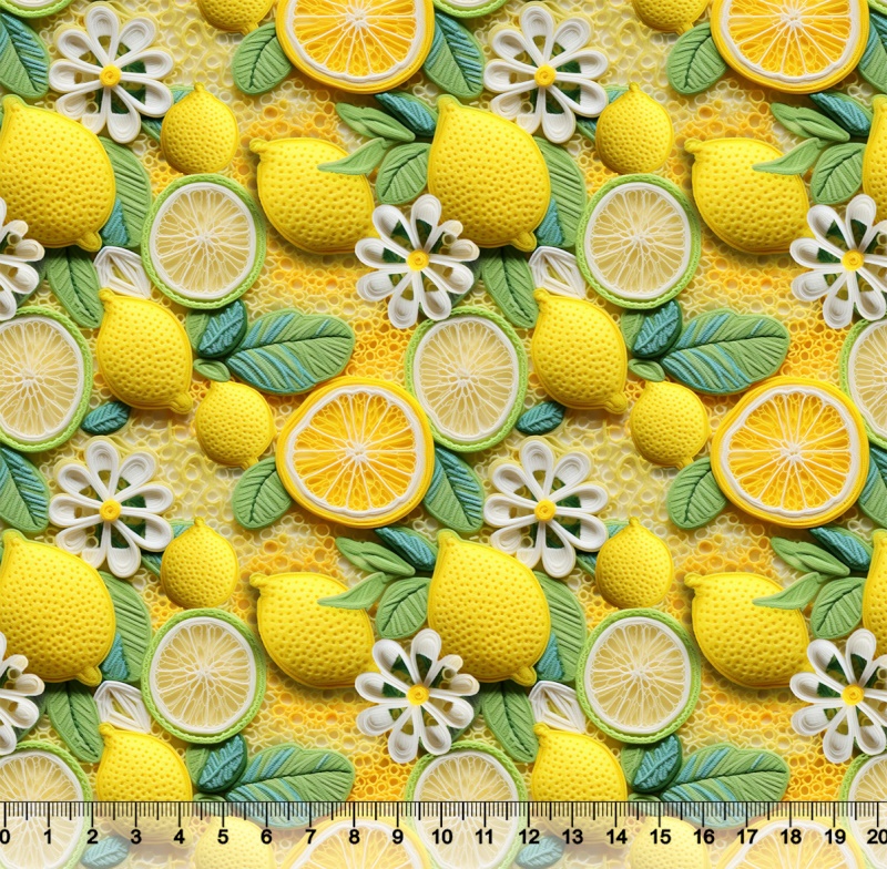 Tecido Tricoline Digital Limão SIciliano 3D - Coleção Frutas 85334