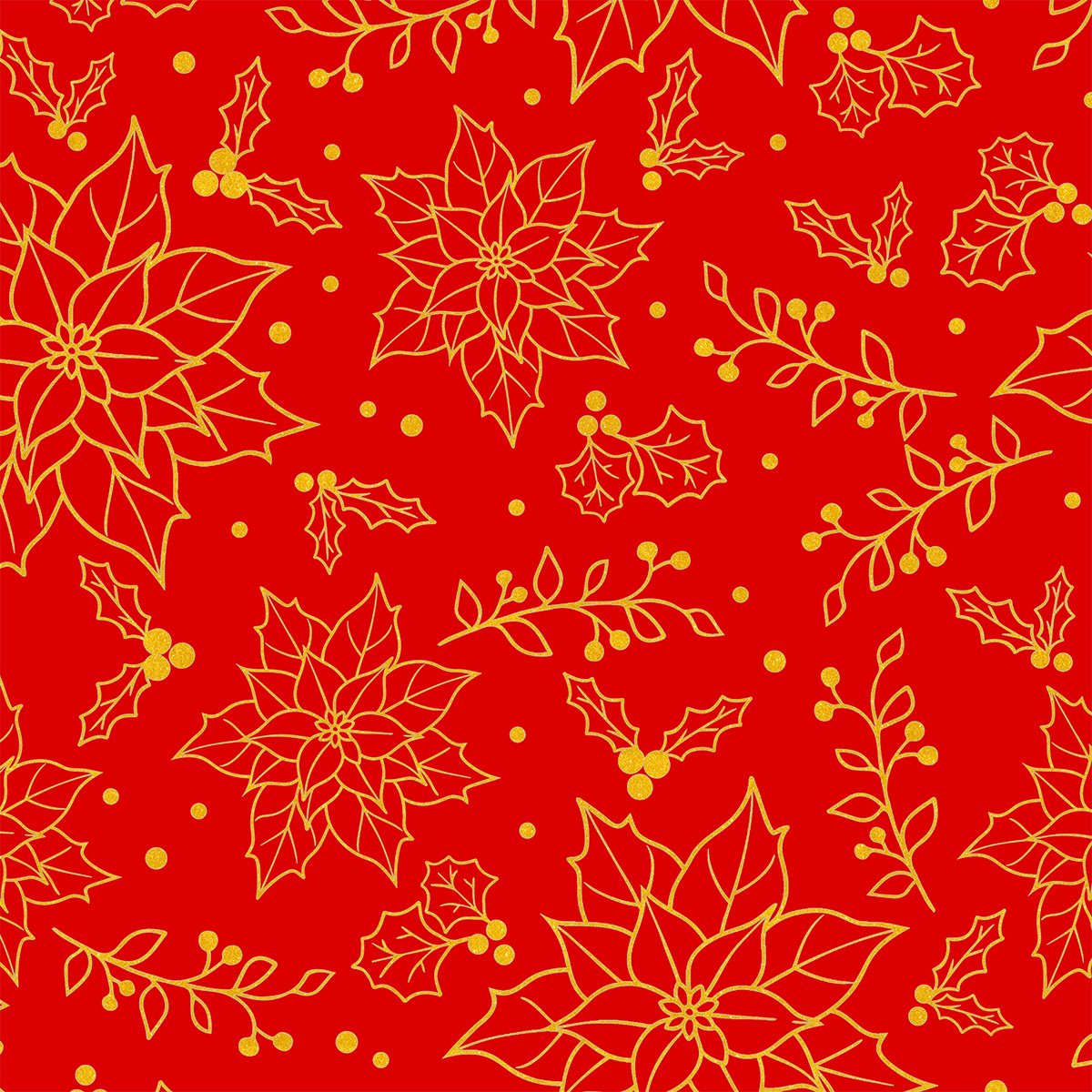 Tecido Tricoline Flor Natal Linhas Douradas Fundo Vermelho 1416264