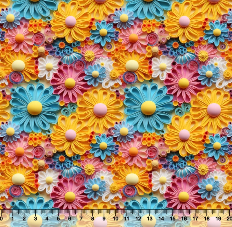 Tecido Tricoline Floral 3D Margarida Colors - 82542