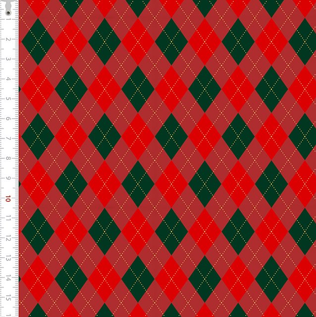 Tecido Tricoline Losangos Natal Fundo Verde 412601