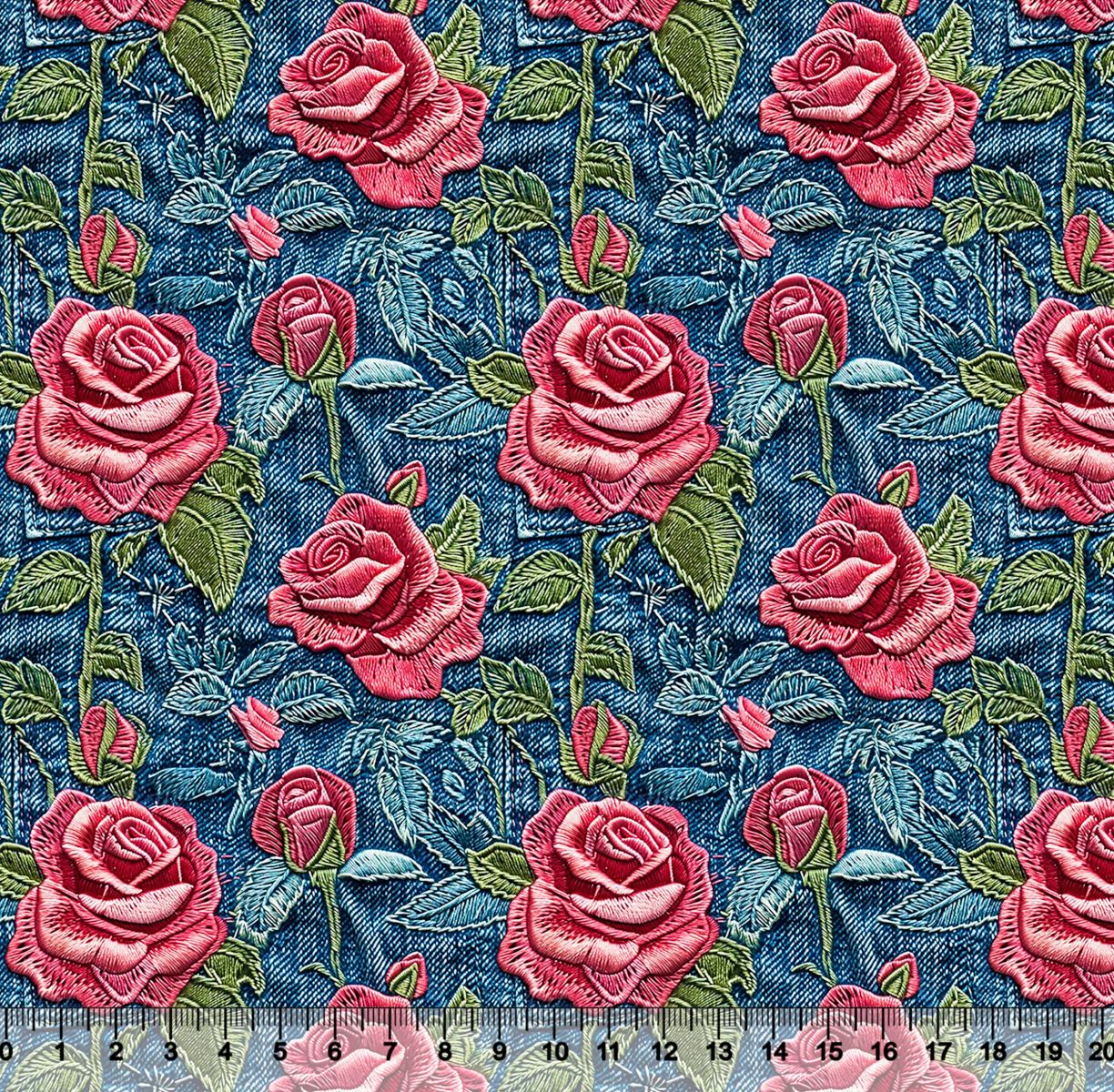 Tecido Tricoline Rosas fundo Jeans 95907
