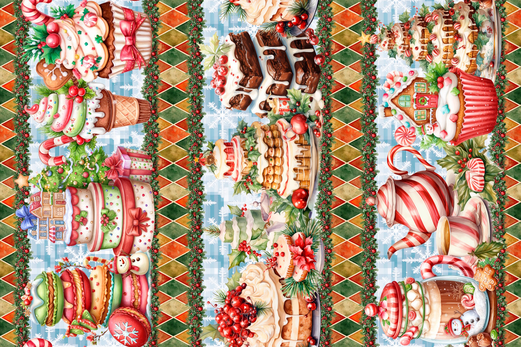 Tricoline Barrado Natal Delícia 55cm x 1,50mt