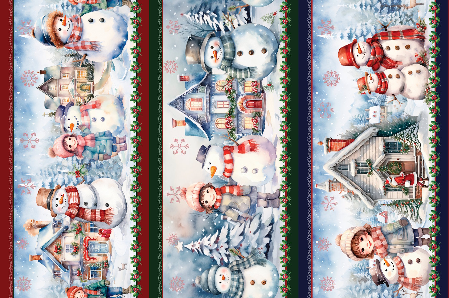 Tricoline Barrado Snowman Bonecos de Neve 55cm x 1,50mt