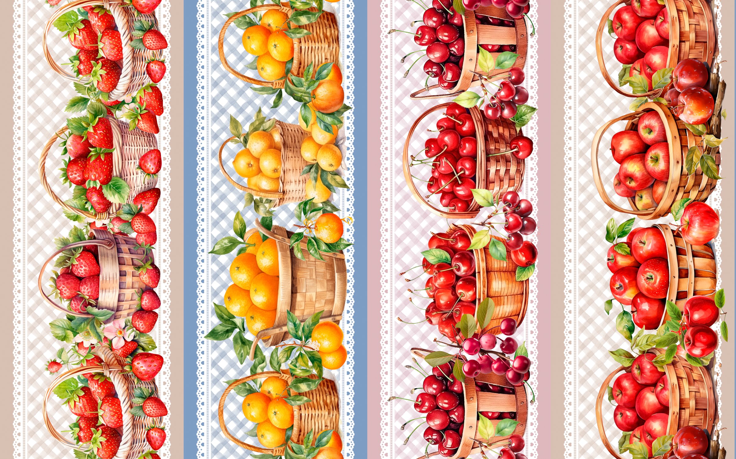 Tricoline Digital Barrado Cesta de Frutas - 95922