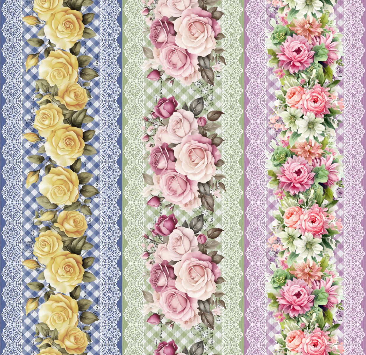 Tricoline Digital Barrado Floral Rosas Hortências Girassois - 98881