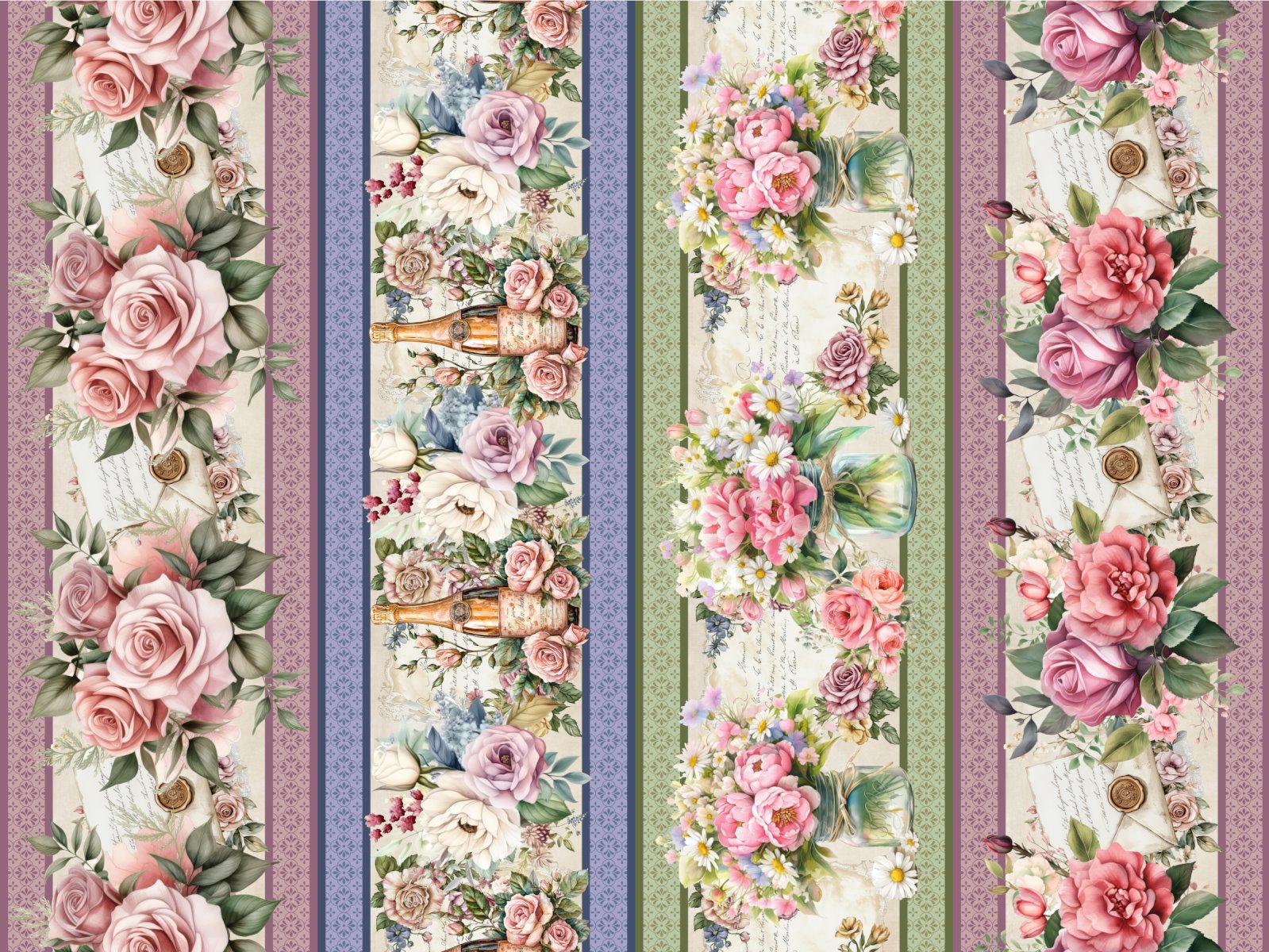 Tricoline Digital Barrado Roses - 98884