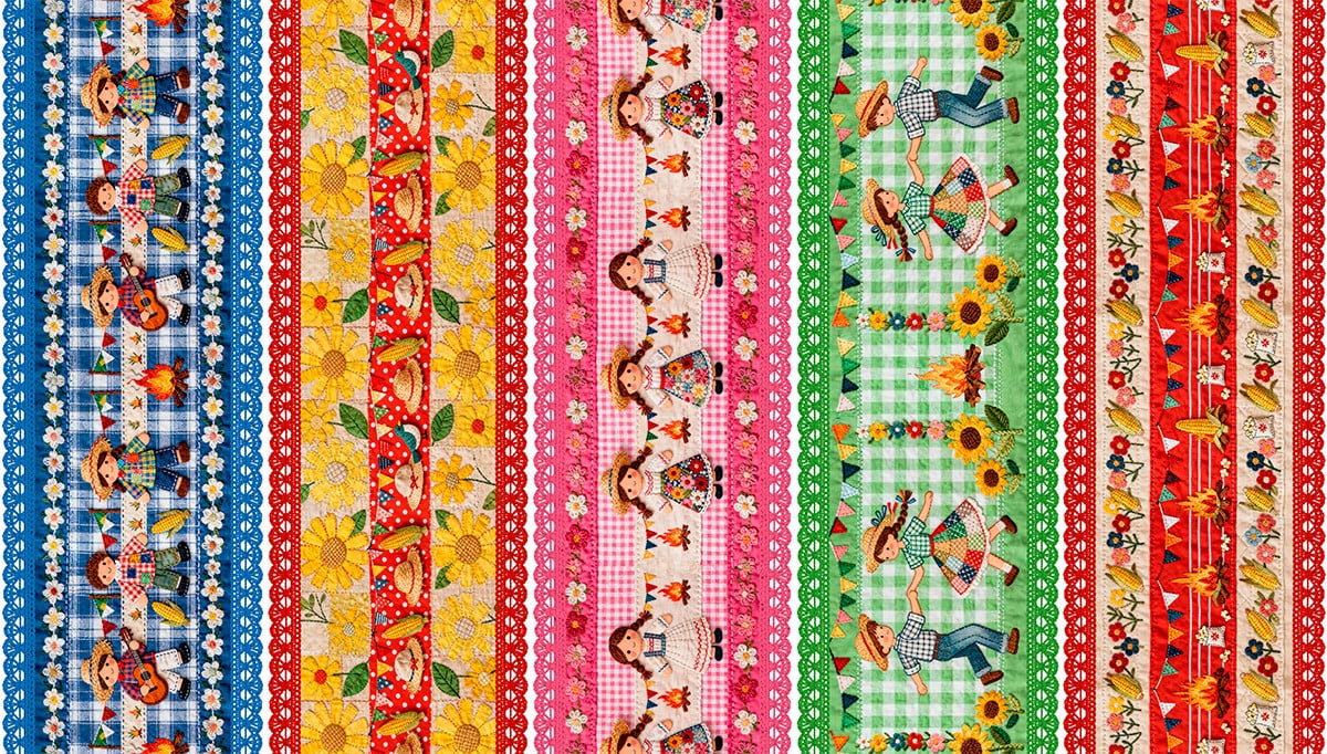 Tricoline Digital Barrados Festa Junina - 9050v458