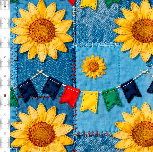 Tricoline Festa Junina Margarida Jeans 9050V457