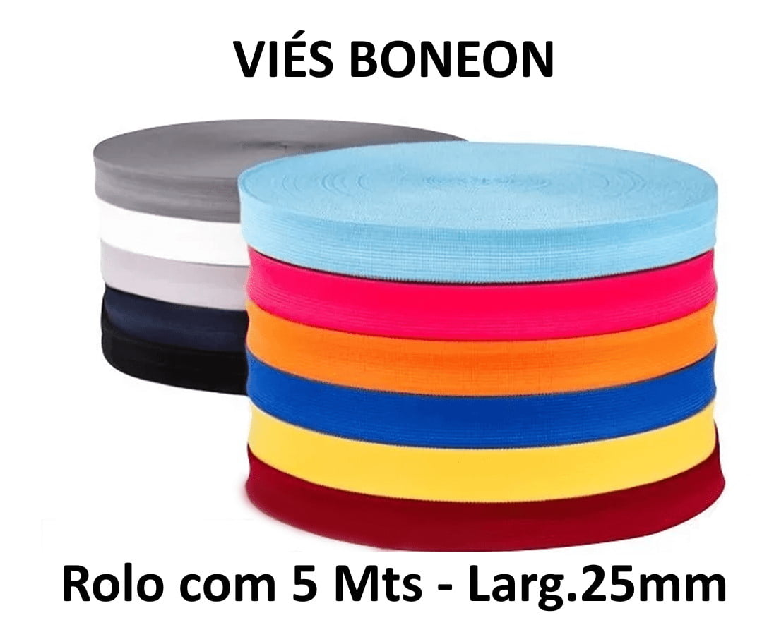 Viés Boneon 25mm Rolo de 5 Mts - Escolha a Cor