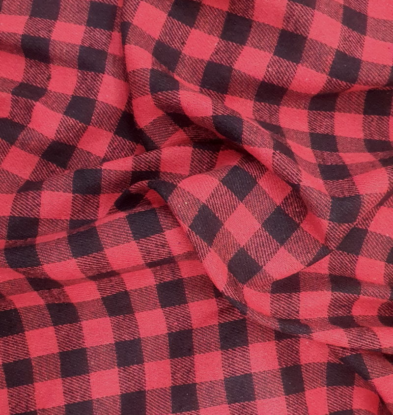 Tecido Xadrez Flanela Vermelho e Preto 2cm 50% Algodão 50% Polyester